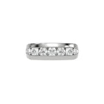 This white gold Men's channel-set diamond ring seamlessly blends solid gold with round brilliant-cut diamonds. The diamonds are expertly placed in a channel setting in top view