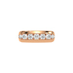 This rose gold Men's channel-set diamond ring seamlessly blends solid gold with round brilliant-cut diamonds. The diamonds are expertly placed in a channel setting in top view