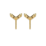 This yellow gold Chevron Diamond Earrings made using baguette and round diamonds creating a v shaped design, securely set in shared prong setting in back view