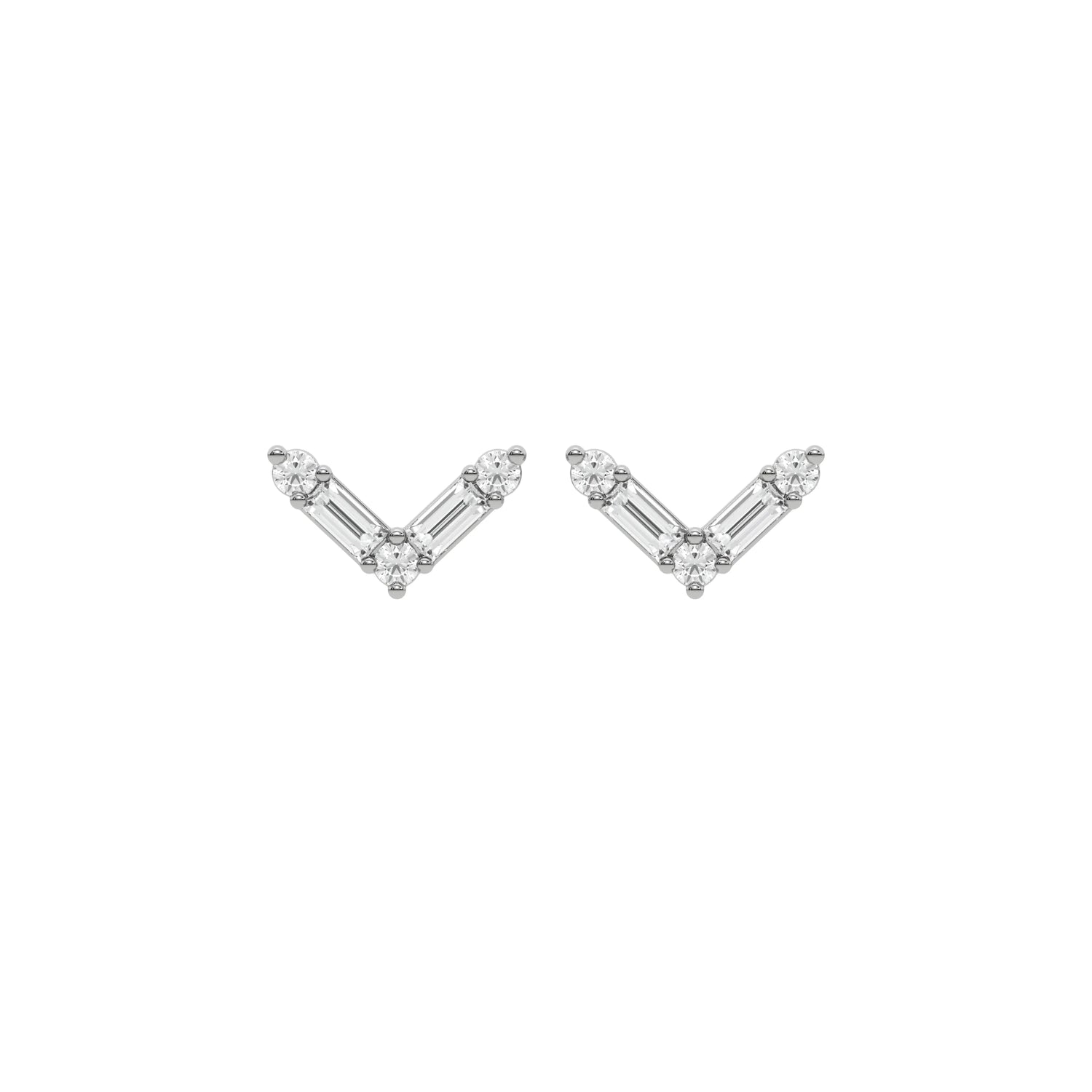 0.16 CT Natural Diamond baguette & round cut Chevron Earrings