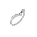 This white gold Chevron Diamond Ring handmade with round brilliant-cut diamonds and baguette diamonds all set in a shared prong setting in 3D view