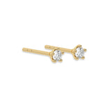 This yellow gold Classic Round Solitaire Diamond Earrings made with round brilliant-cut diamond and set in a five prong setting in side view