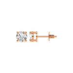 This rose gold Classic Round Diamond Studs made with round brilliant-cut diamonds set in a four prong setting in top view and side view