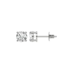 This white gold Classic Round Diamond Studs made with round brilliant-cut diamonds set in a four prong setting in top view and side view