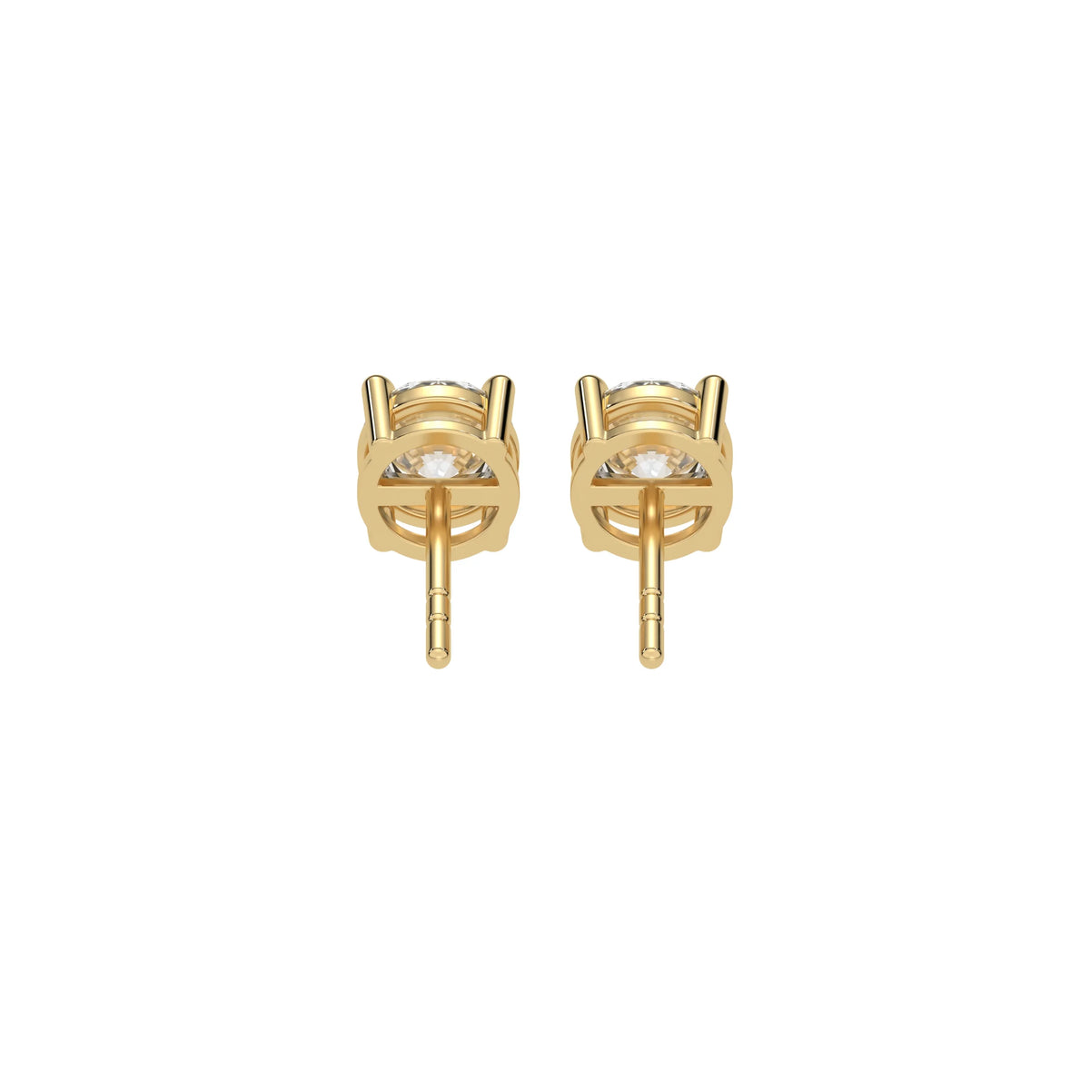 This yellow gold Classic Round Diamond Studs made with round brilliant-cut diamonds set in a four prong setting in back view