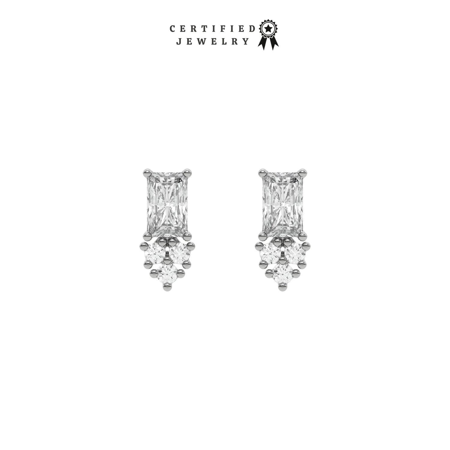 0.32 CT Natural Diamond Radiant and Round Cut Cluster Earrings