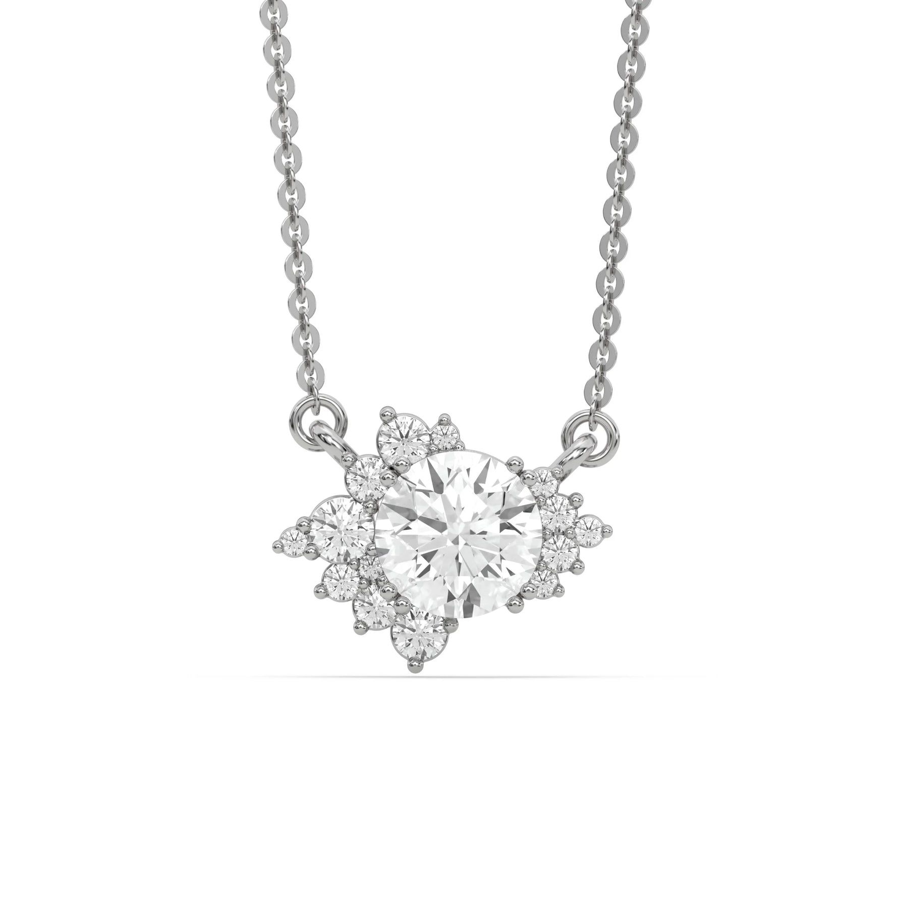 18K White Gold Round Diamond Cluster Pendant