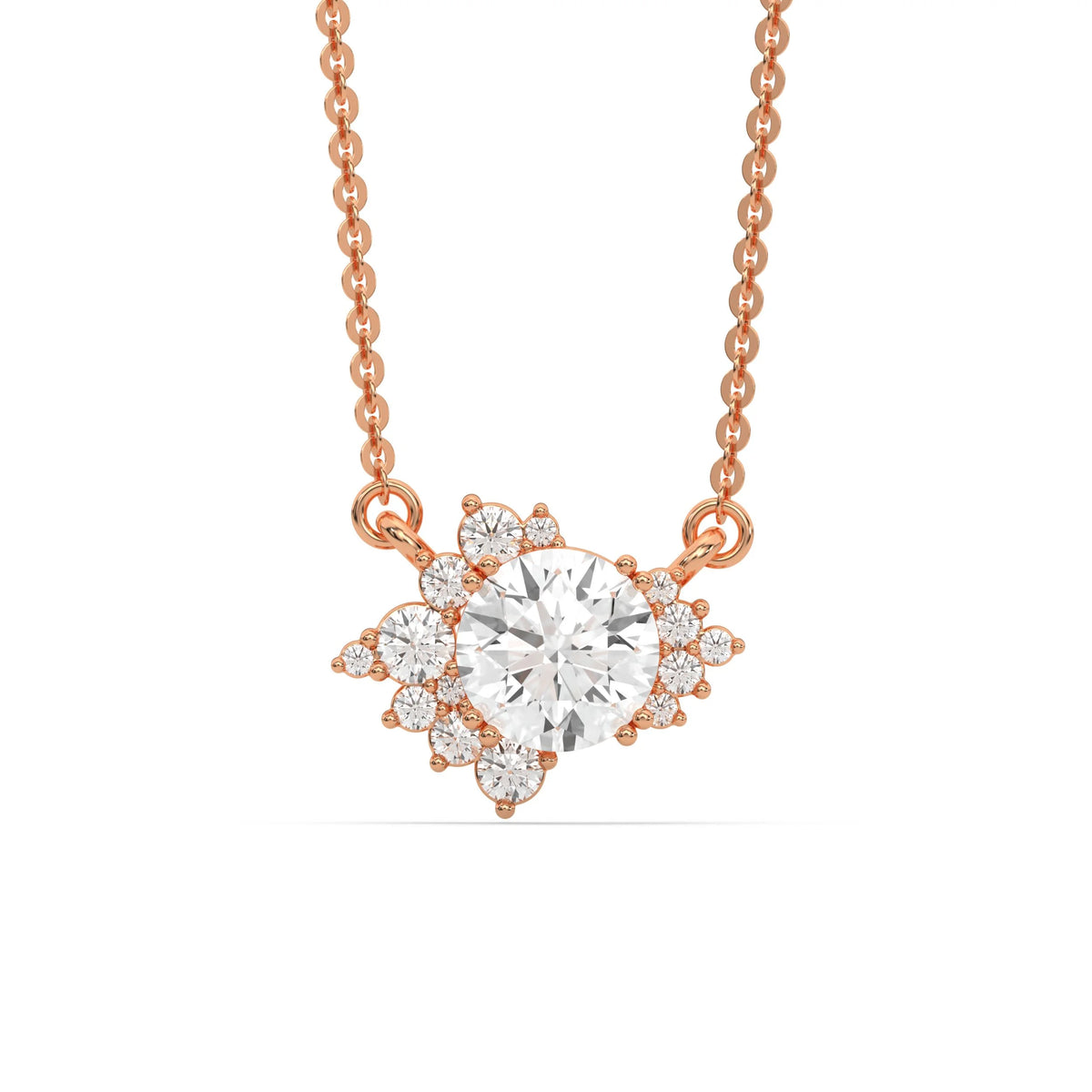 18K Rose Gold Round Diamond Cluster Pendant