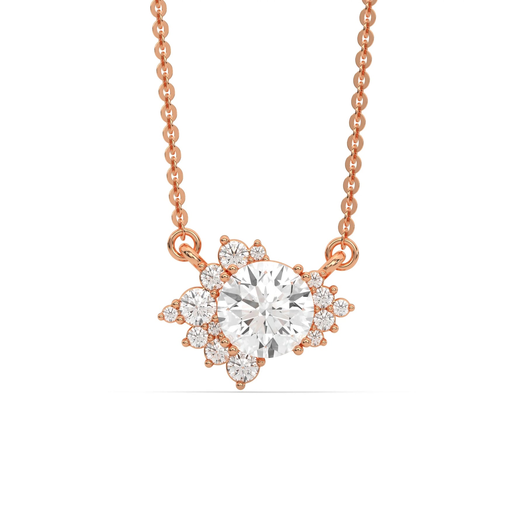 18K Rose Gold Round Diamond Cluster Pendant