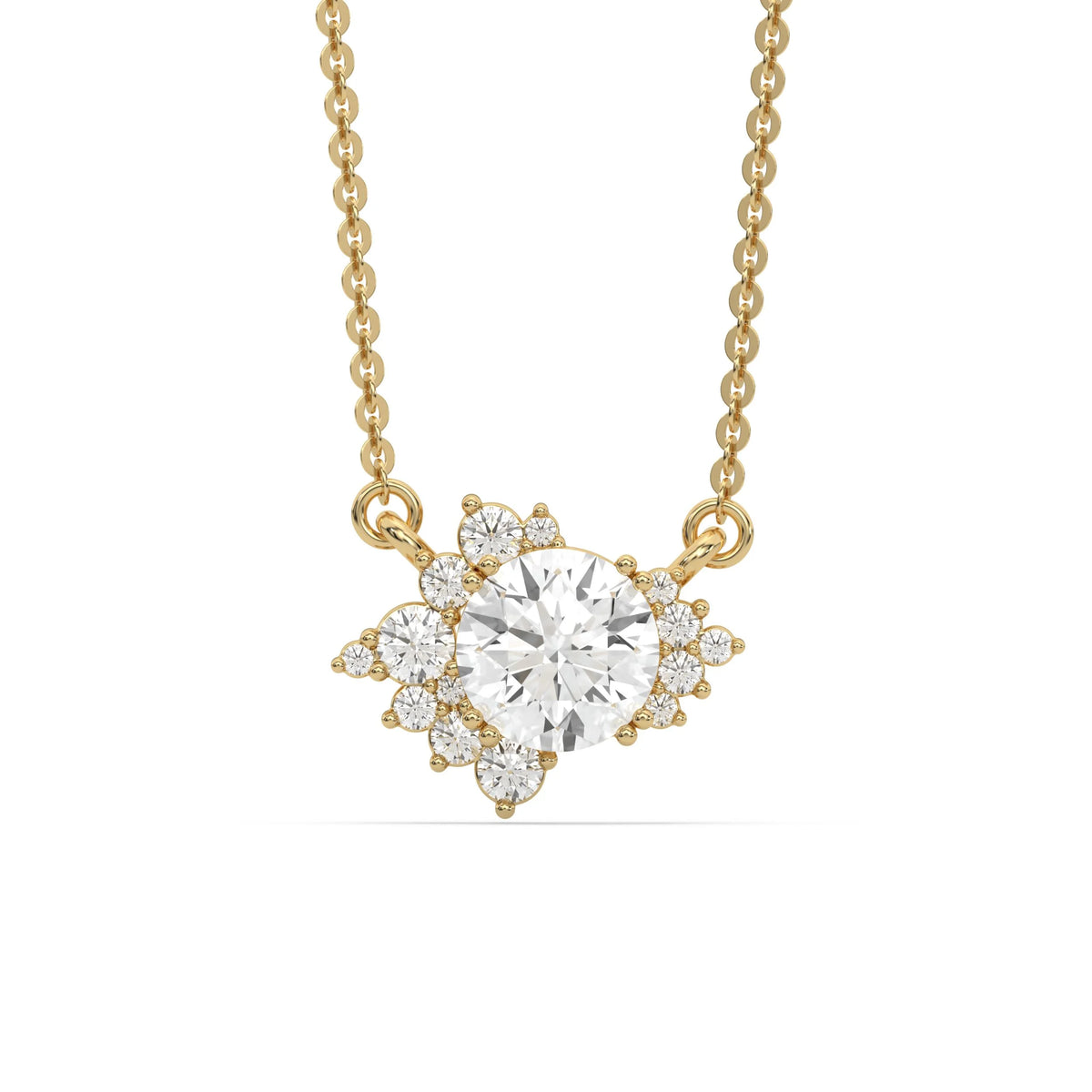 18K Yellow Gold Diamond Starburst Cluster Pendant