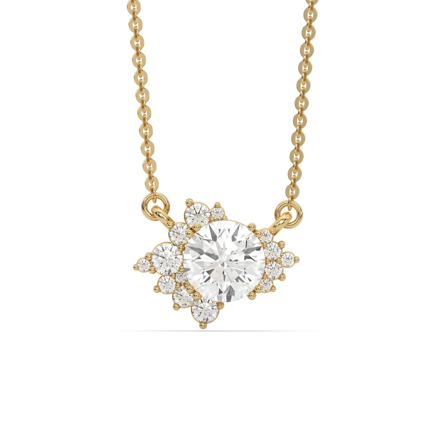 18K Yellow Gold Diamond Starburst Cluster Pendant