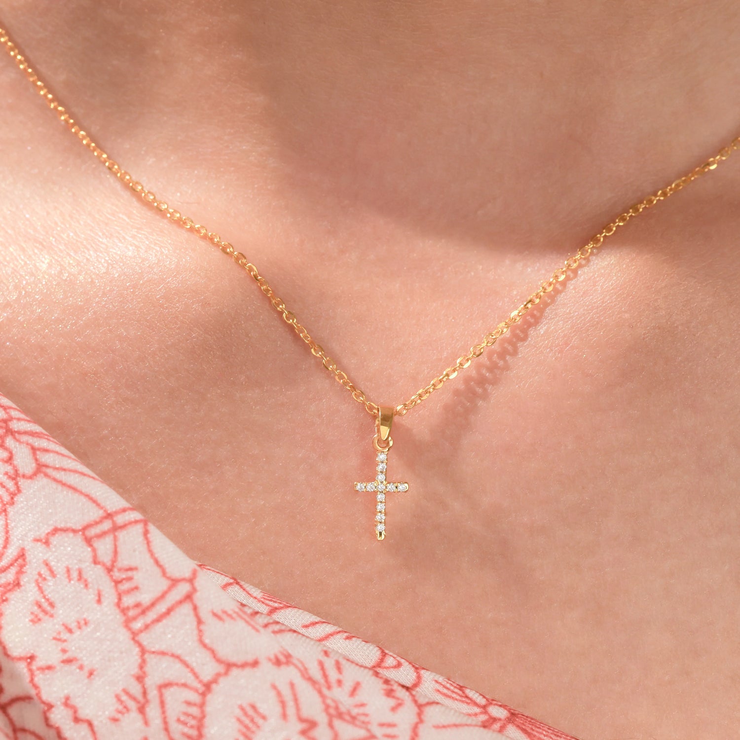 0.06 CT Lab Grown Diamond Petite Cross Necklace