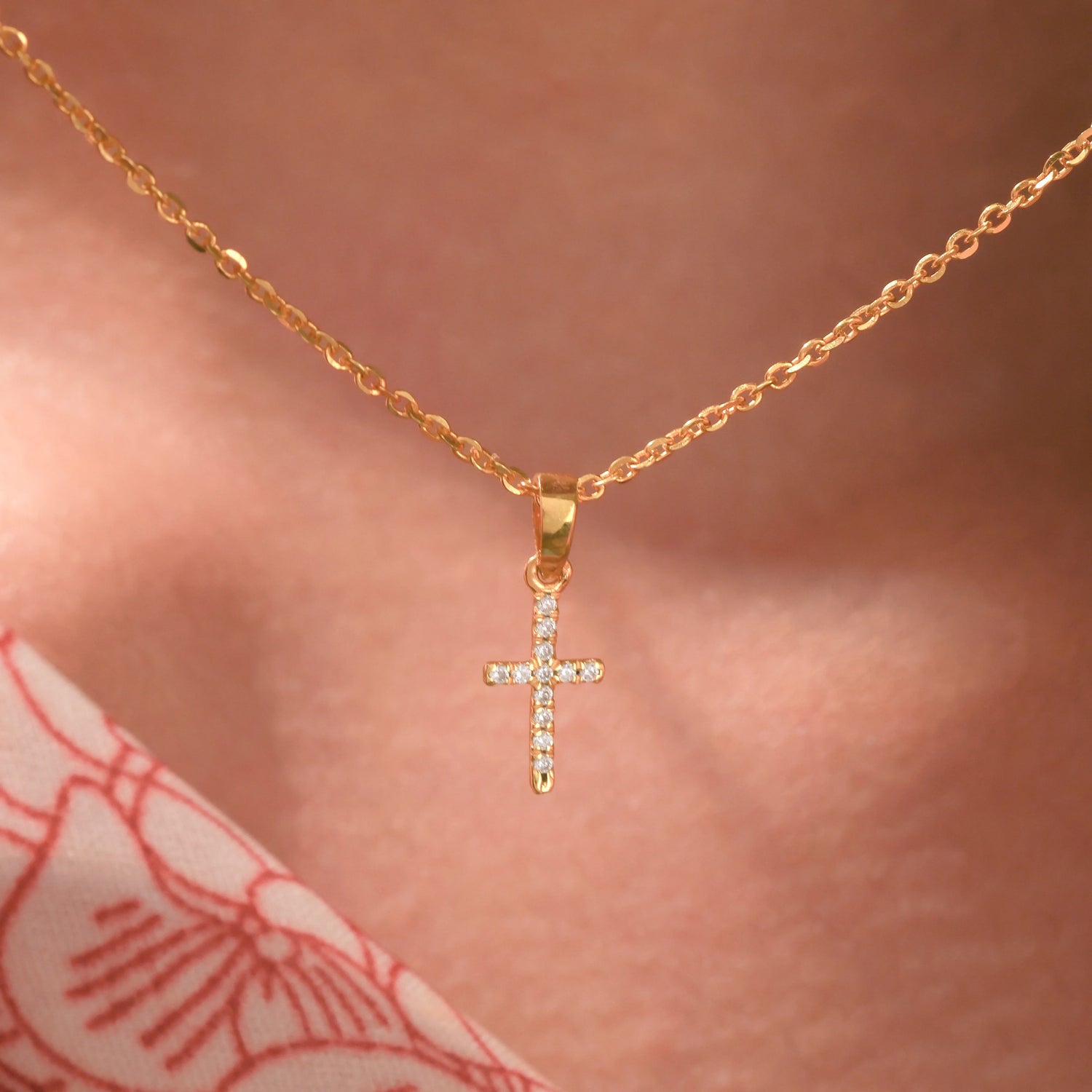 0.06 CT Natural Diamond Petite Cross Necklace