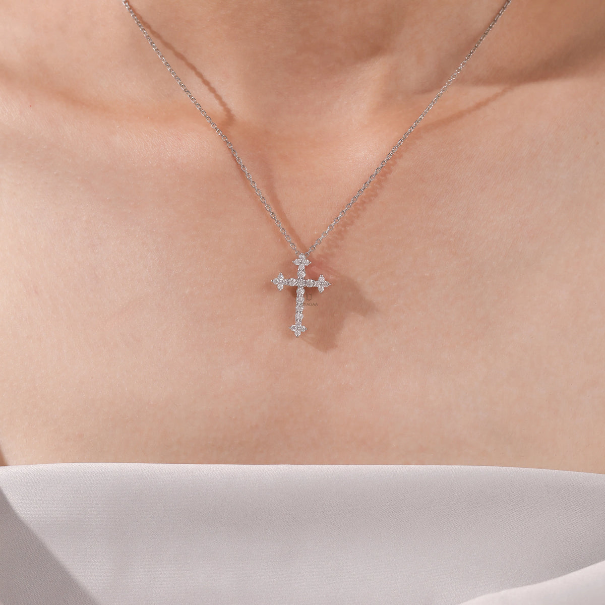 0.59 CT Lab Grown Diamond Prong Cross Pendant For Women