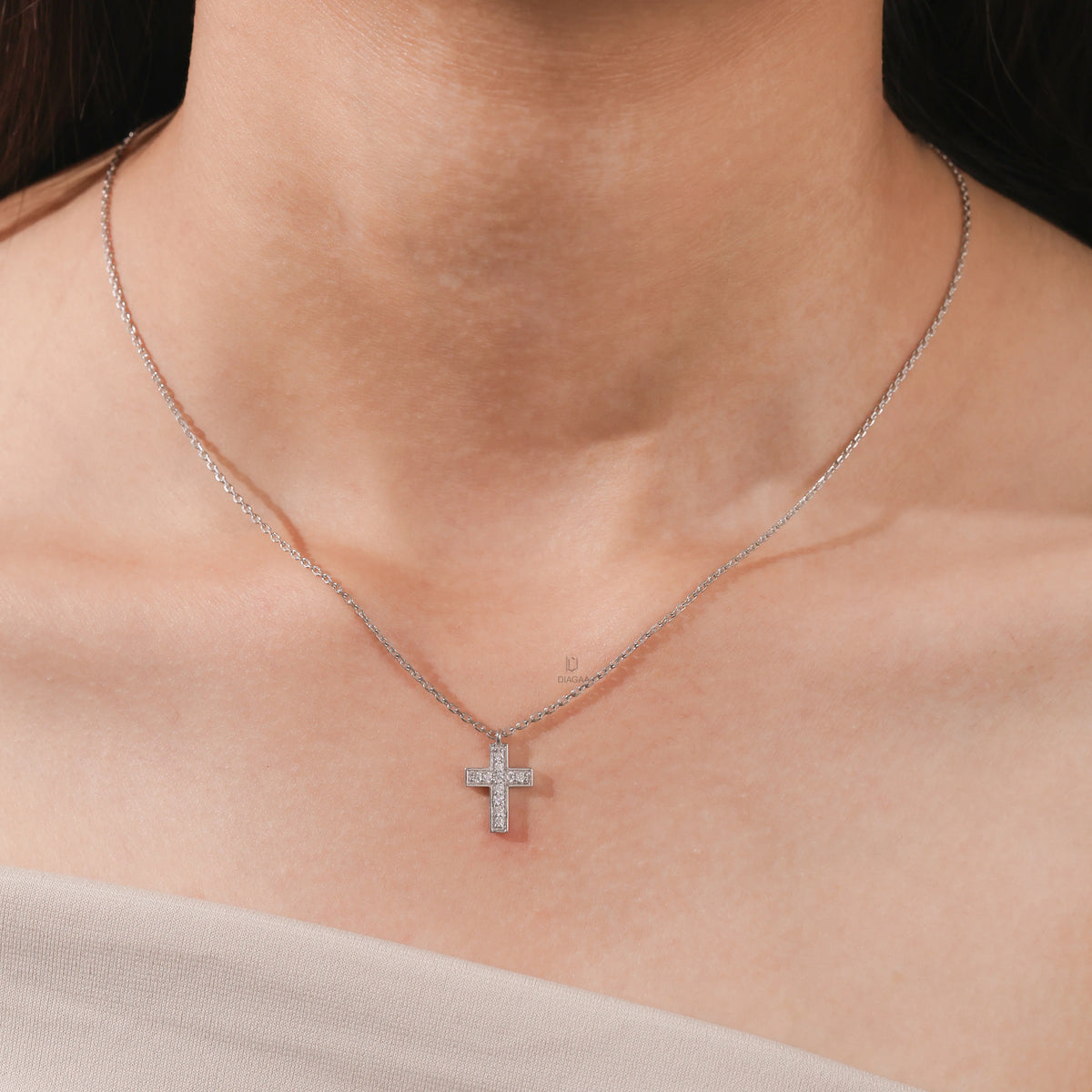 0.15 CT Lab Grown Round Diamond Cross Necklace For Women