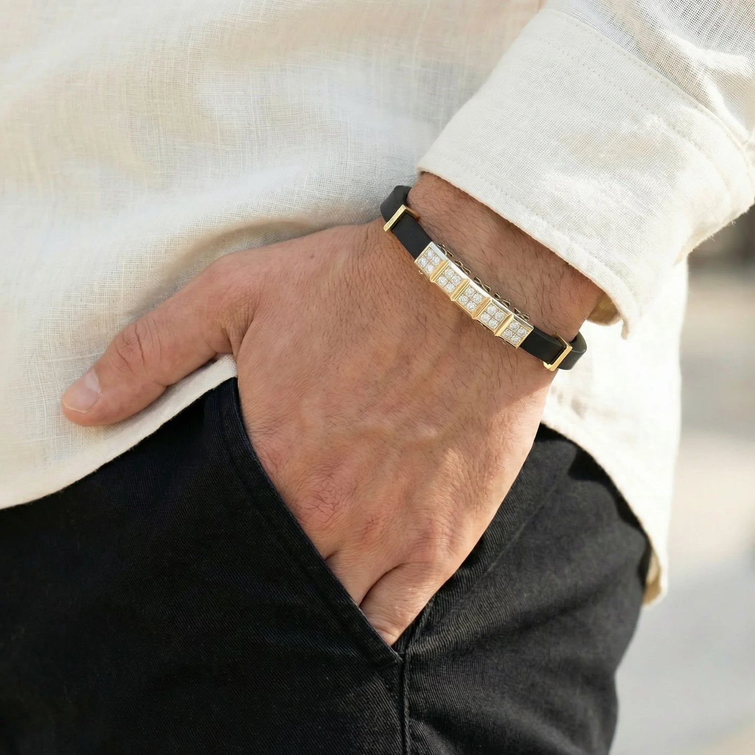 1.20 CT Lab Diamond Cubic Rubber Bracelet