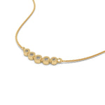 This yellow gold Necklace with five round diamonds arranged in gradually decreasing sizes from the center, each securely set in bezel in 3D view