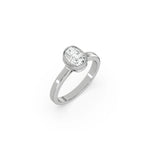 This white gold ring displayed on 3d view is made with cushion  solitaire diamond set in bezel setting