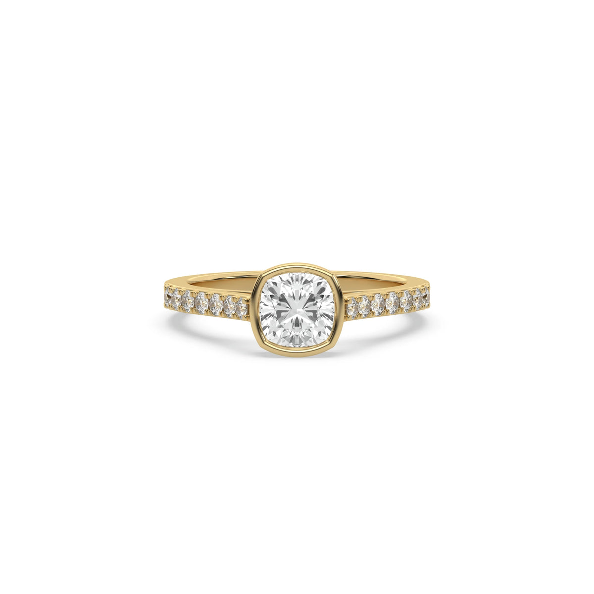 14K Yellow Gold Cushion Cut Diamond Pave Setting Engagement Ring