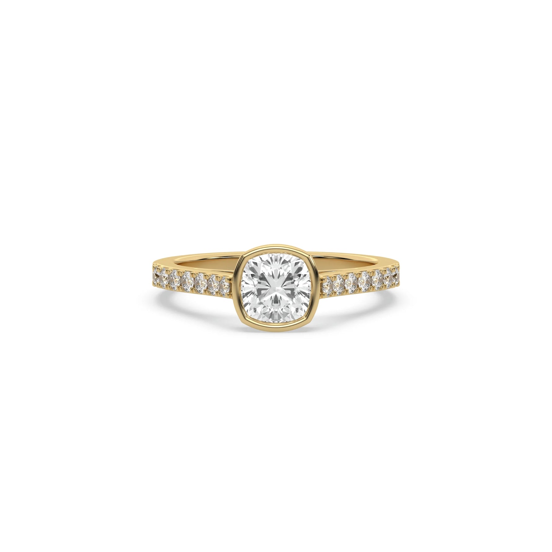 14K Yellow Gold Cushion Cut Diamond Pave Setting Engagement Ring