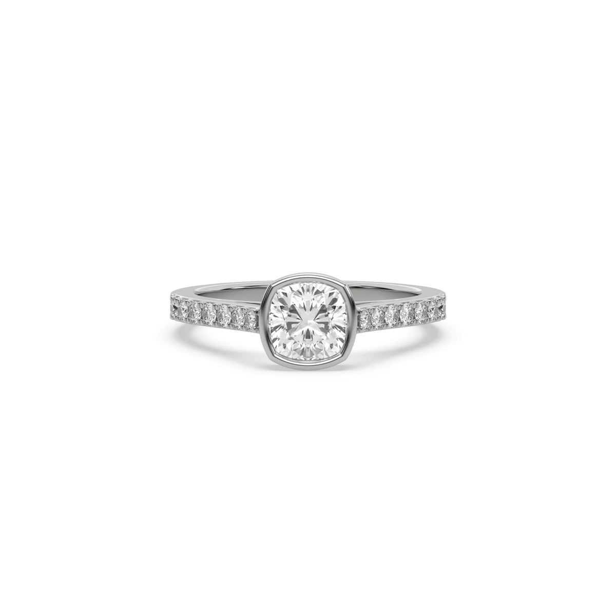 14K White Gold Cushion Cut Diamond Pave Setting Engagement Ring