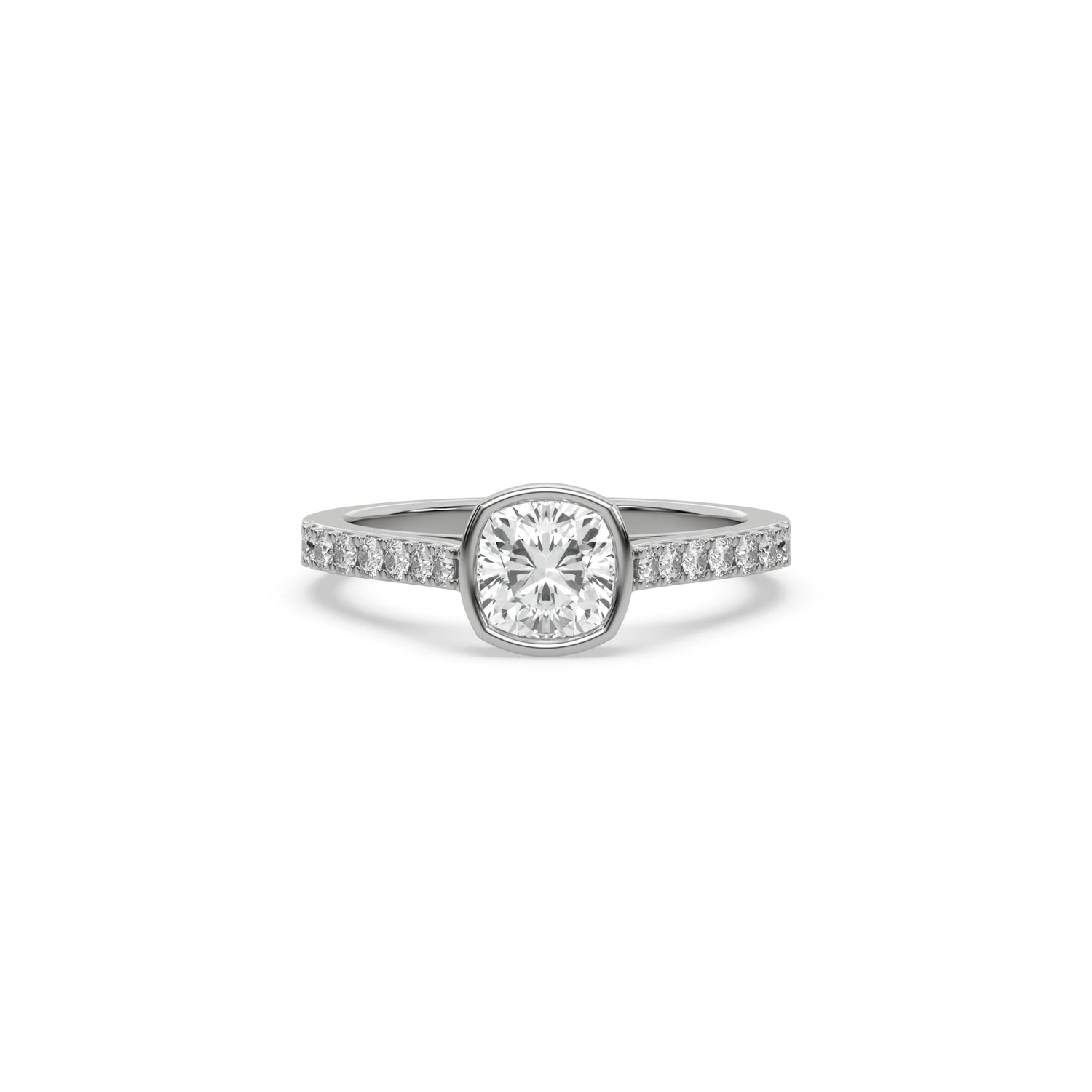 14K White Gold Cushion Cut Diamond Pave Setting Engagement Ring