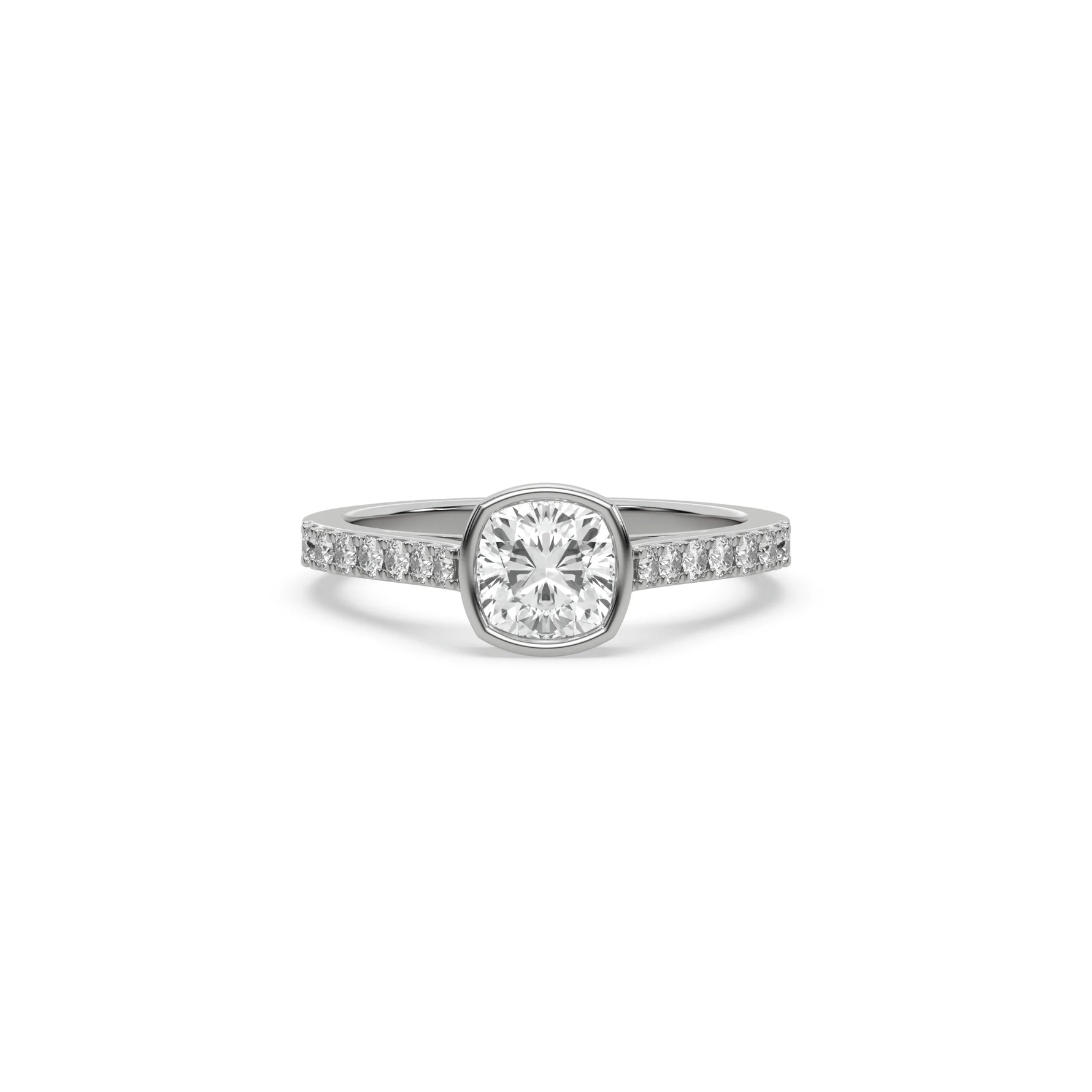 14K White Gold Cushion Cut Diamond Pave Setting Engagement Ring