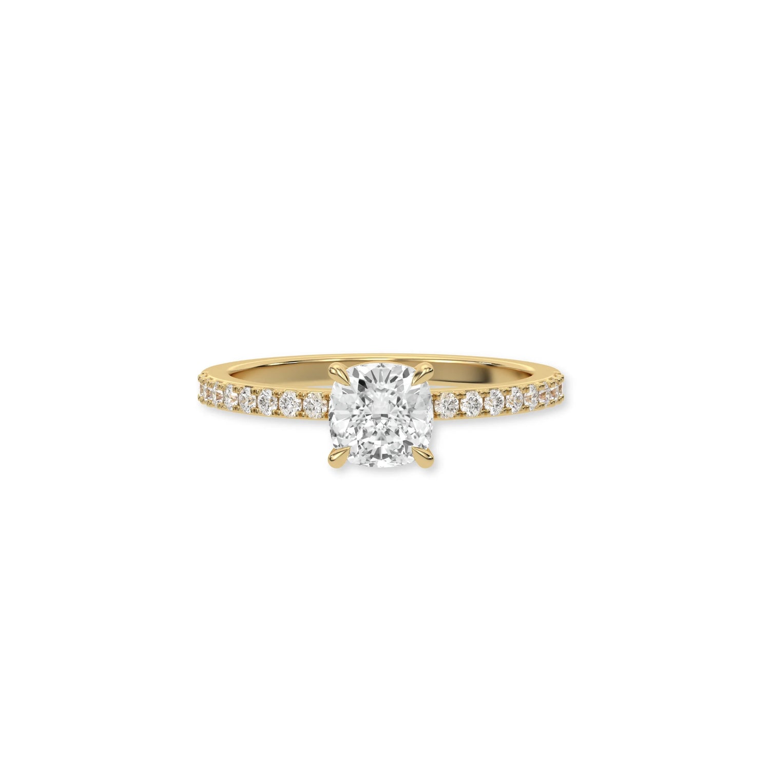 14K Yellow Gold Cushion Cut Solitaire Diamond Engagement Ring