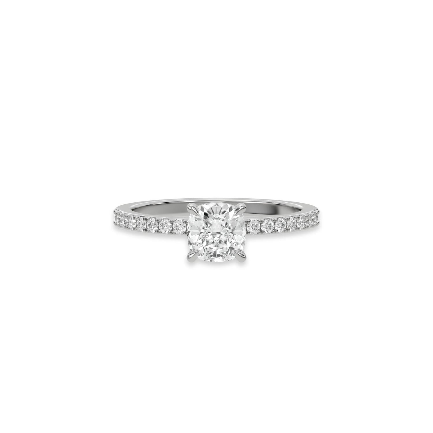 14K White Gold Cushion Cut Solitaire Diamond Engagement Ring