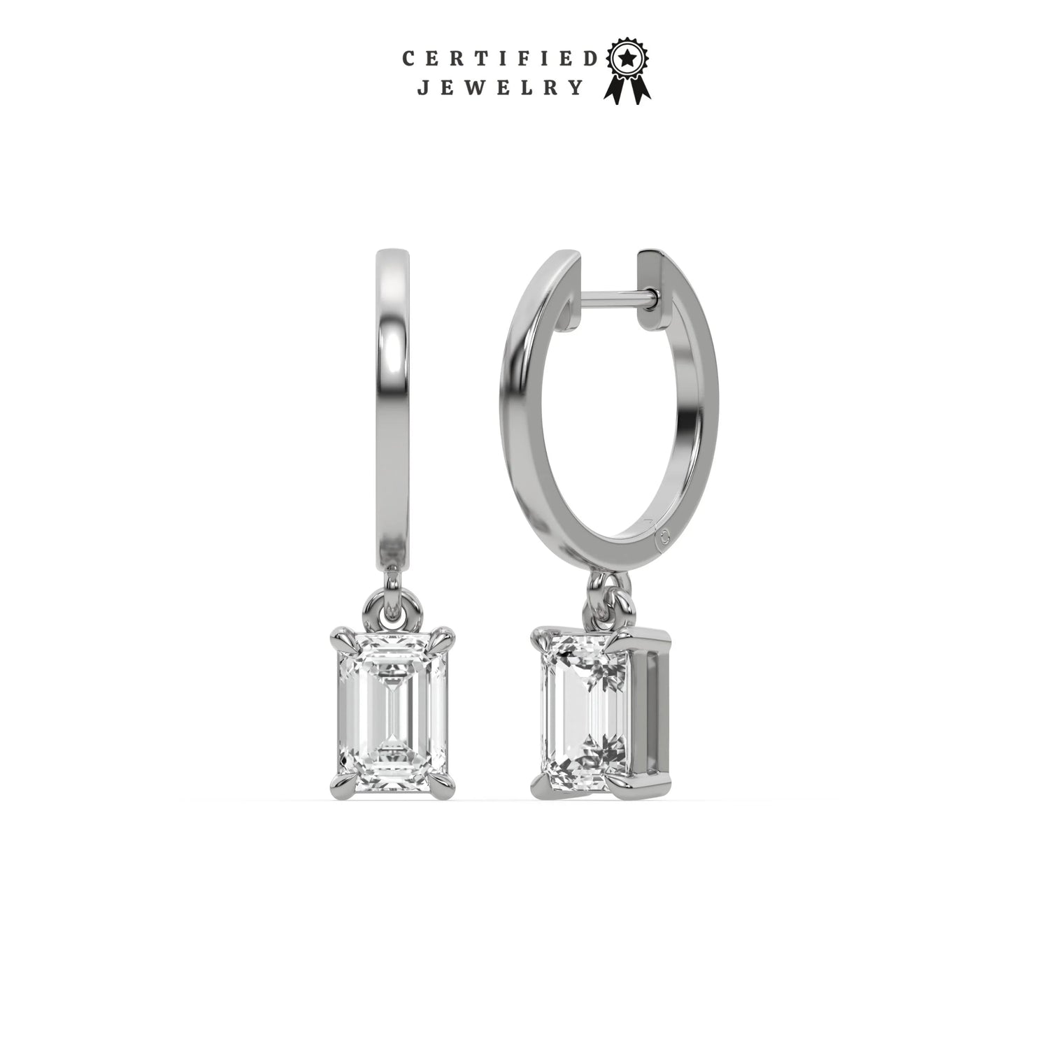 0.20 CT Natural Diamond Emerald Dangling Hoop Earrings