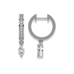 This white gold Dangling Marquise Diamond Hoop Earrings handmade with round brilliant-cut diamonds in pave setting and a marquise solitaire hanging at the bottom in top view and side view