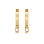 This yellow gold Dangling Oval Diamond Hoop Earrings handmade with round brilliant-cut diamonds in pave setting and an oval solitaire hanging at the bottom in back view