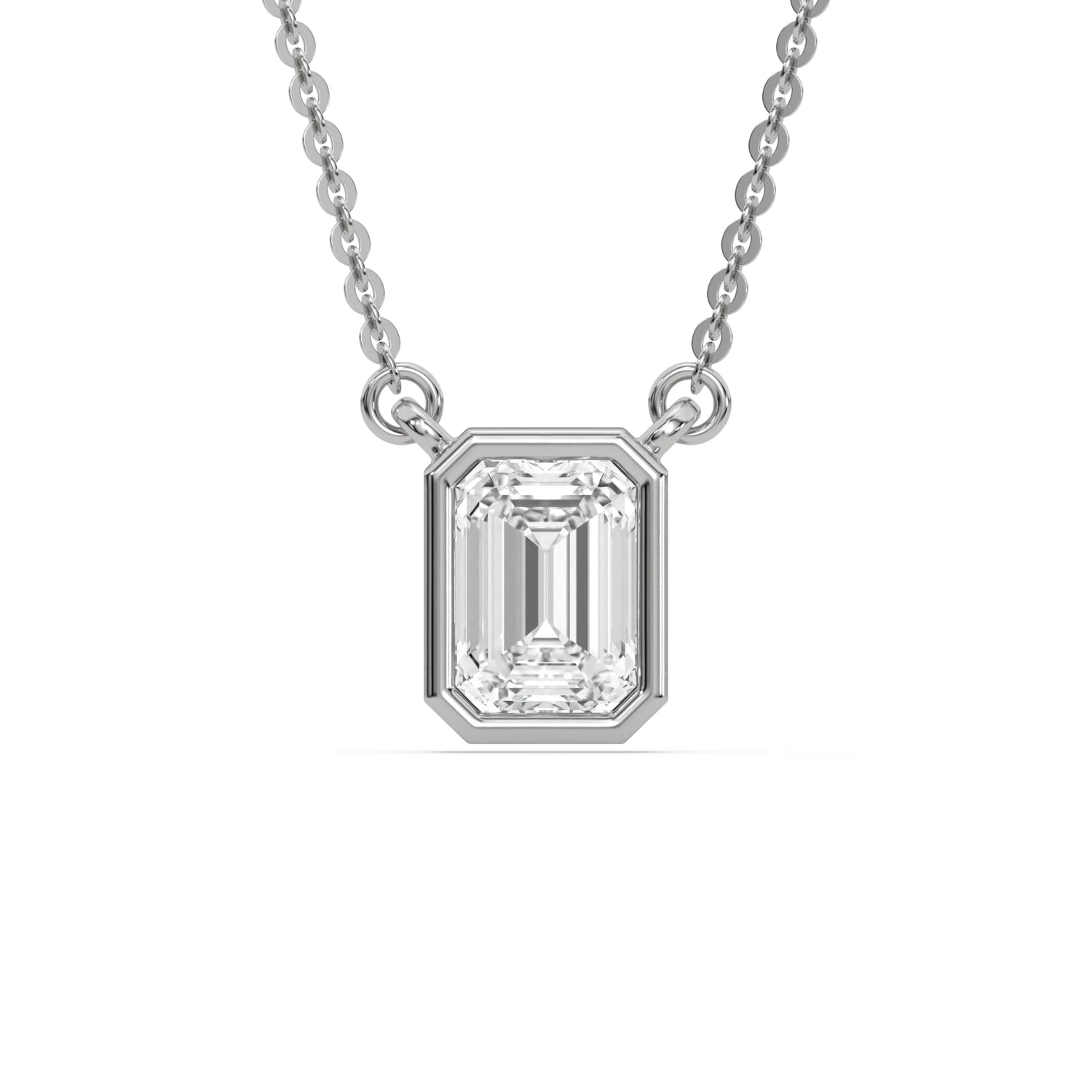 18K White Gold Emerald Solitaire Diamond Necklace