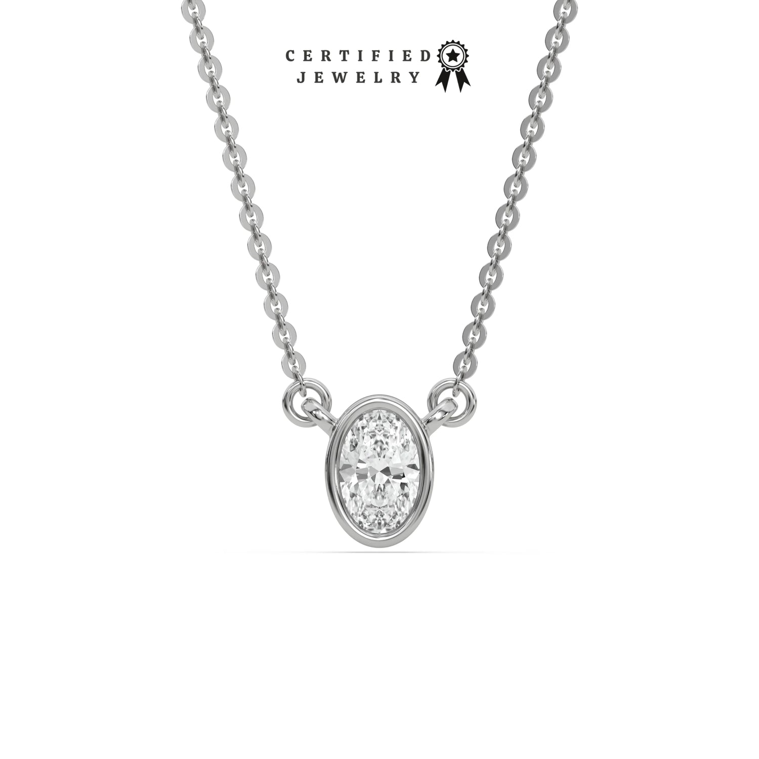 1 CT Natural Diamond Bezel Oval Solitaire Necklace