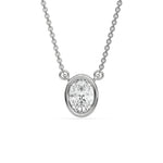 This white gold Oval Solitaire Diamond Necklace made with an oval cut diamond in bezel setting with adjustable chain in top view