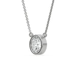 This white gold Oval Solitaire Diamond Necklace made with an oval cut diamond in bezel setting with adjustable chain in side view