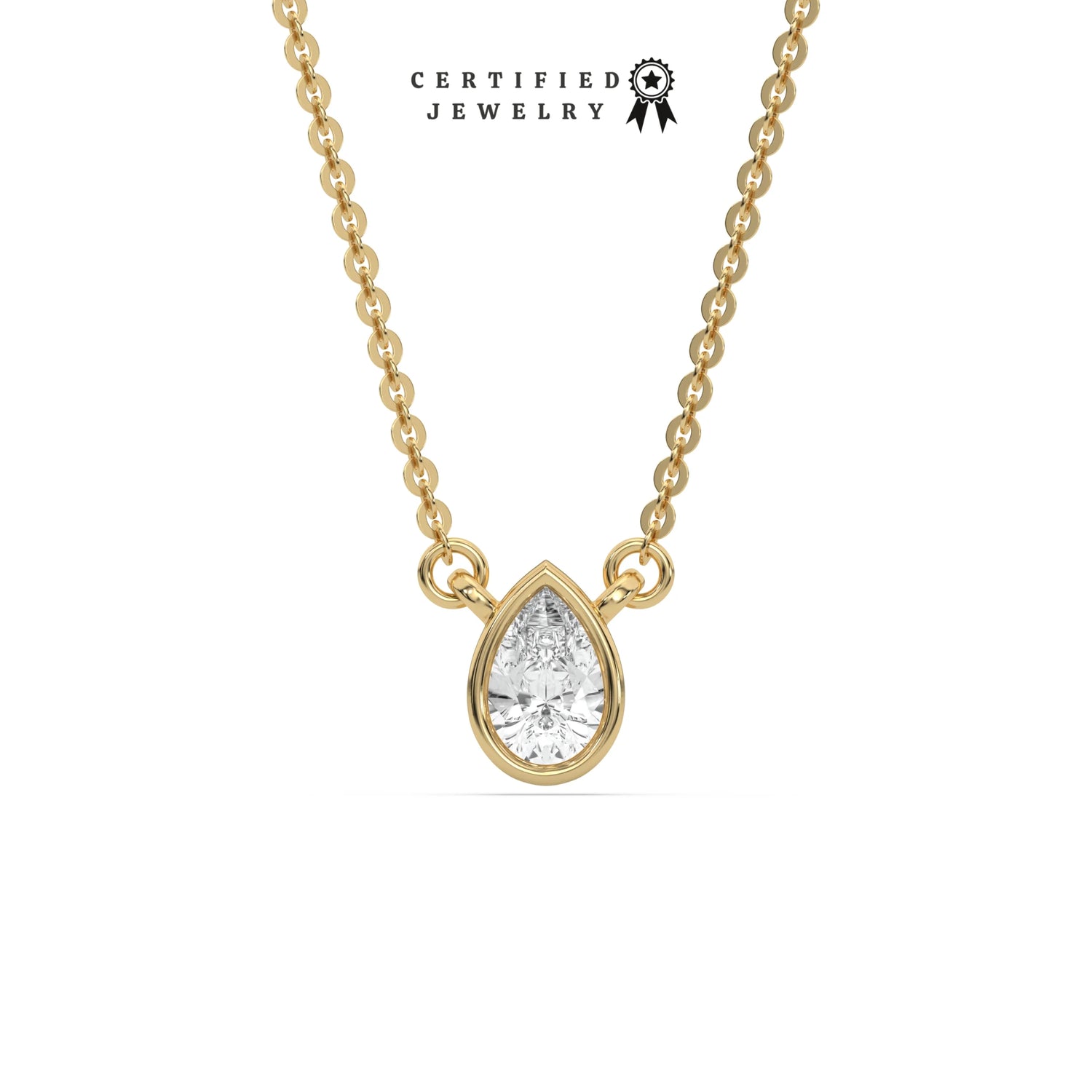 1 CT Lab Diamond Small Bezel Pear Solitaire Necklace