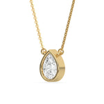 This yellow gold Pear Solitaire Diamond Necklace made with a pear cut diamond in bezel setting with adjustable chain in side view