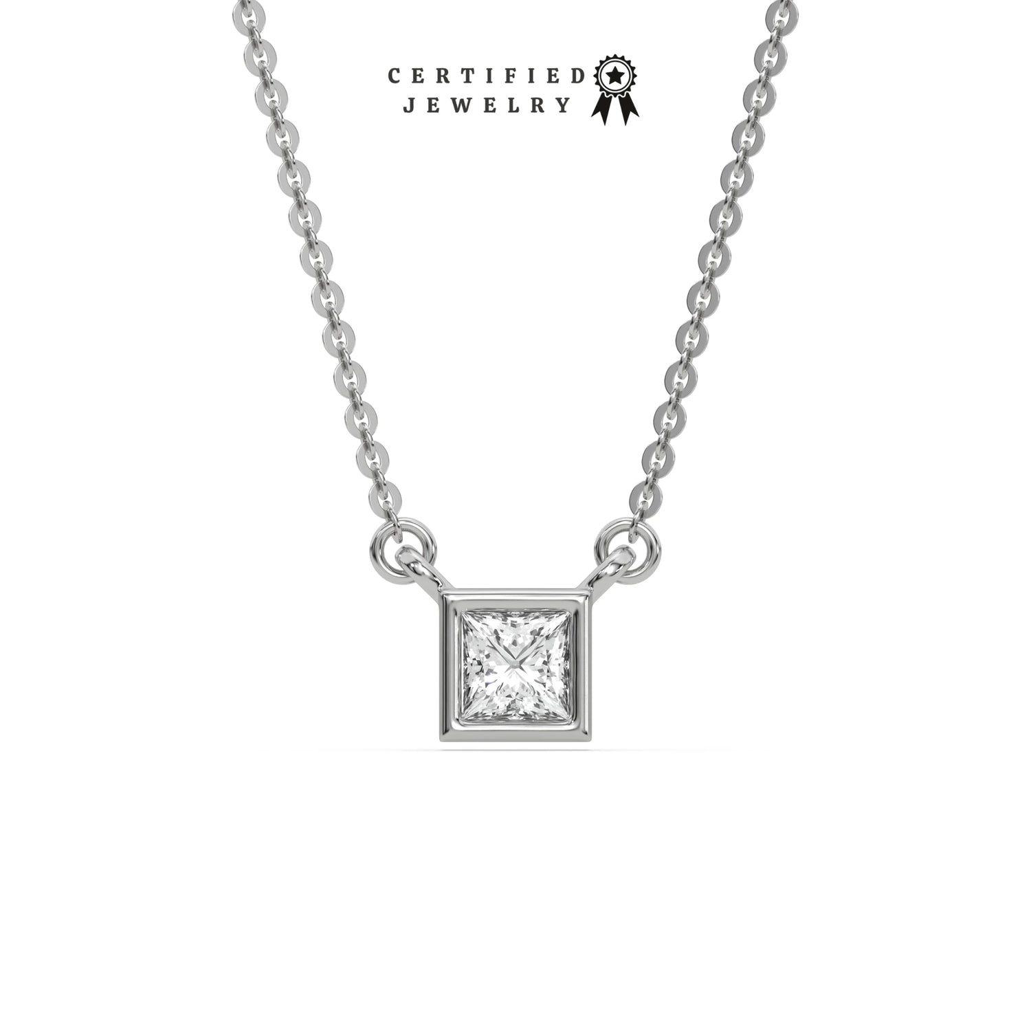 1 CT Natural Diamond Bezel Princess Solitaire Necklace