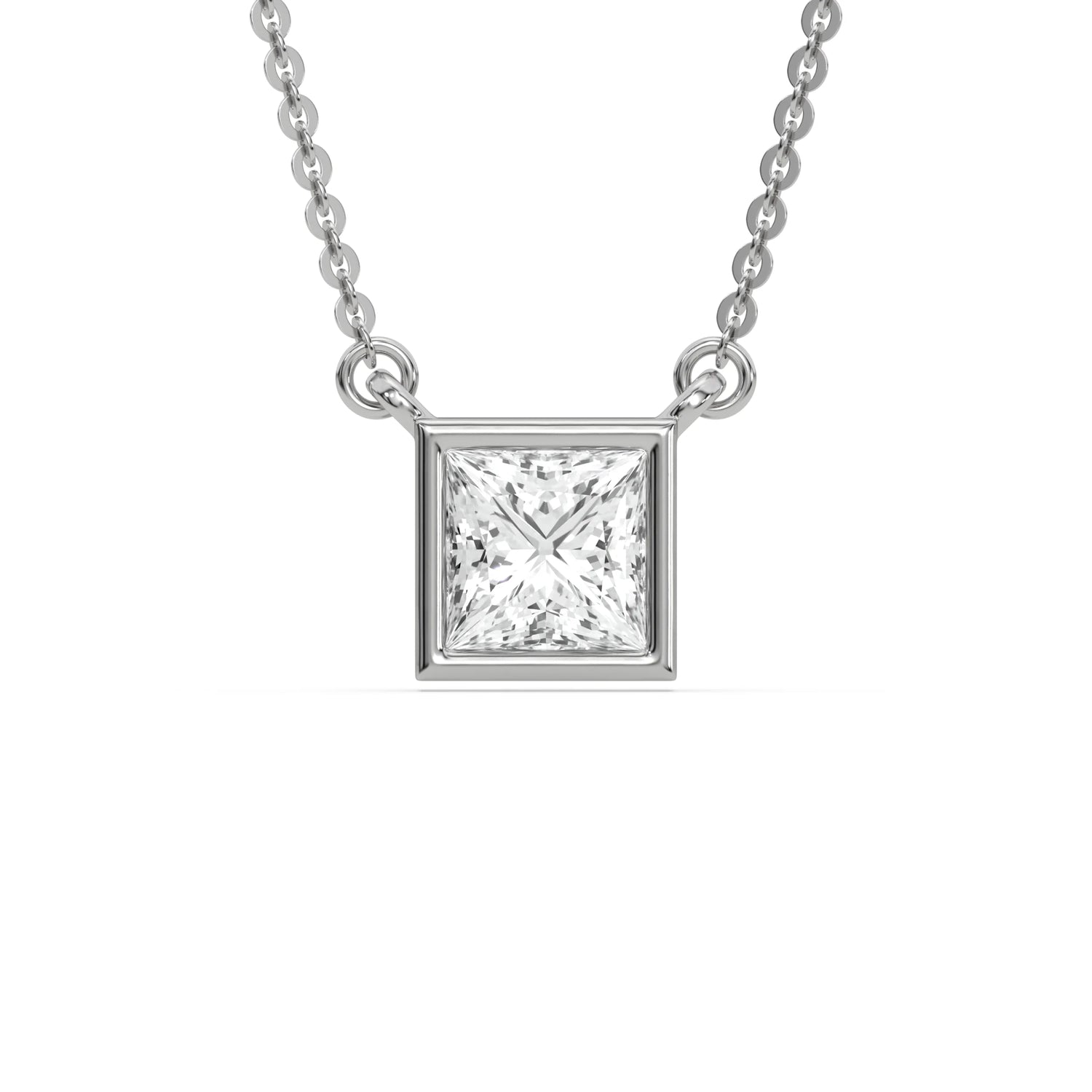 18K White Gold Princess Solitaire Diamond Necklace