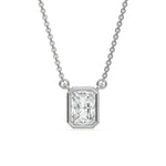 This white gold Radiant Solitaire Diamond Necklace made with a radiant cut diamond in bezel setting with adjustable chain in top view