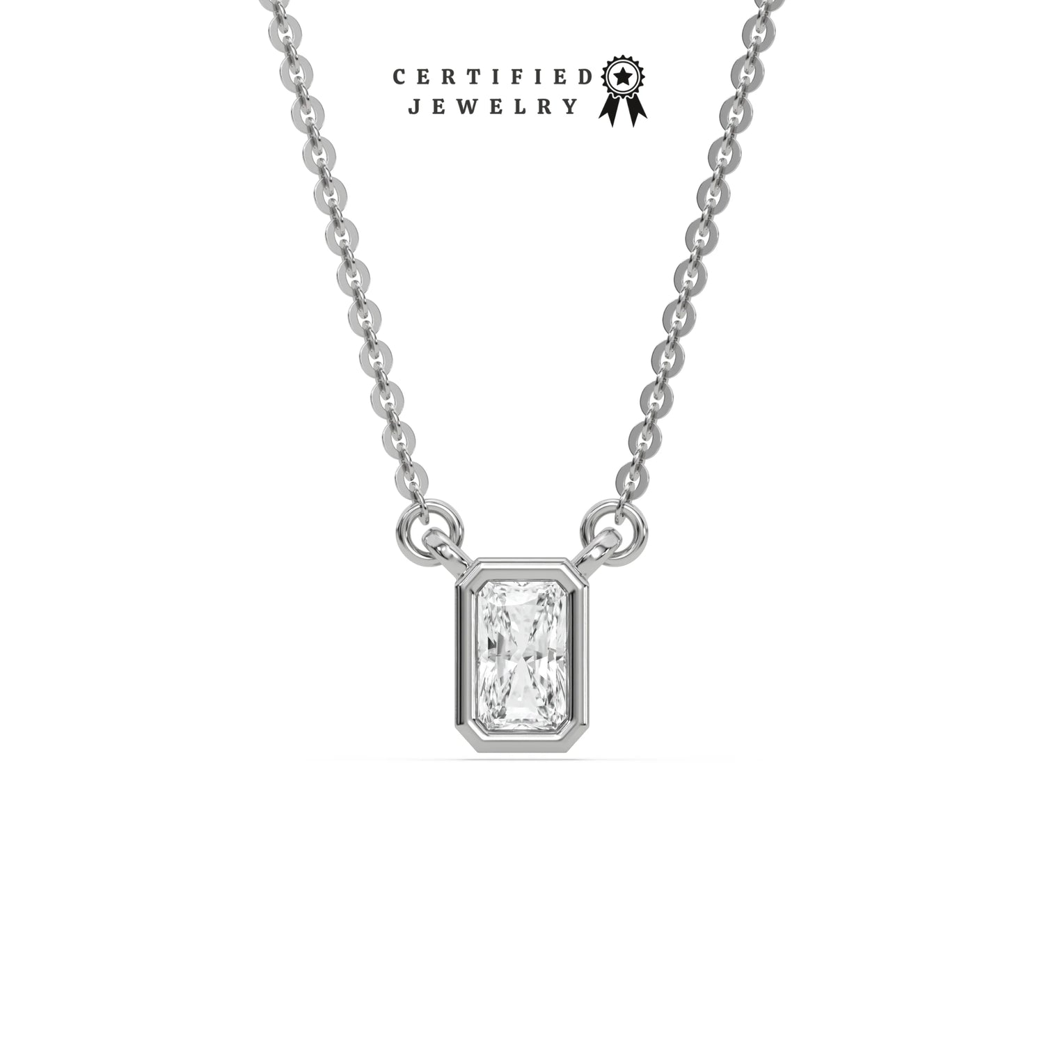 1 CT Natural Diamond Bezel Radiant Solitaire Necklace