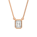 This rose gold Radiant Solitaire Diamond Necklace made with a radiant cut diamond in bezel setting with adjustable chain in top view