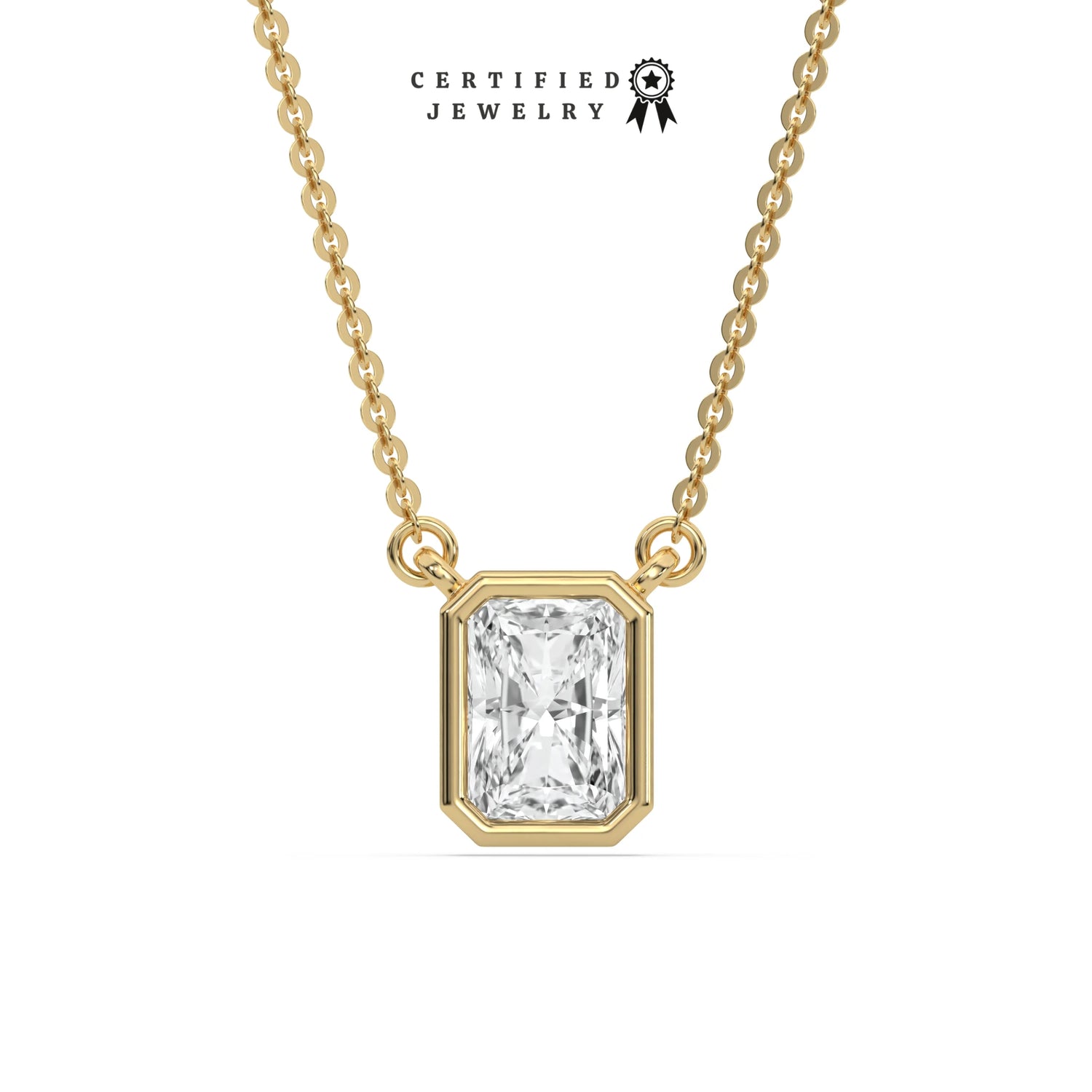 3 CT Lab Diamond Bezel Radiant Solitaire Necklace