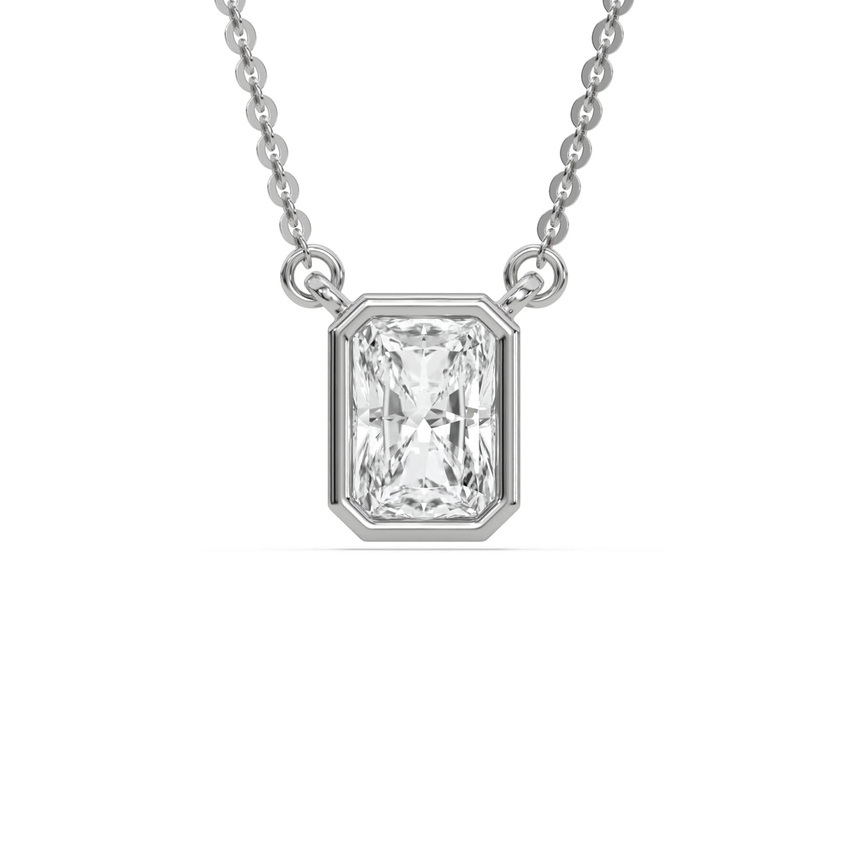 14K White Gold Radiant Solitaire Natural Diamond Necklace