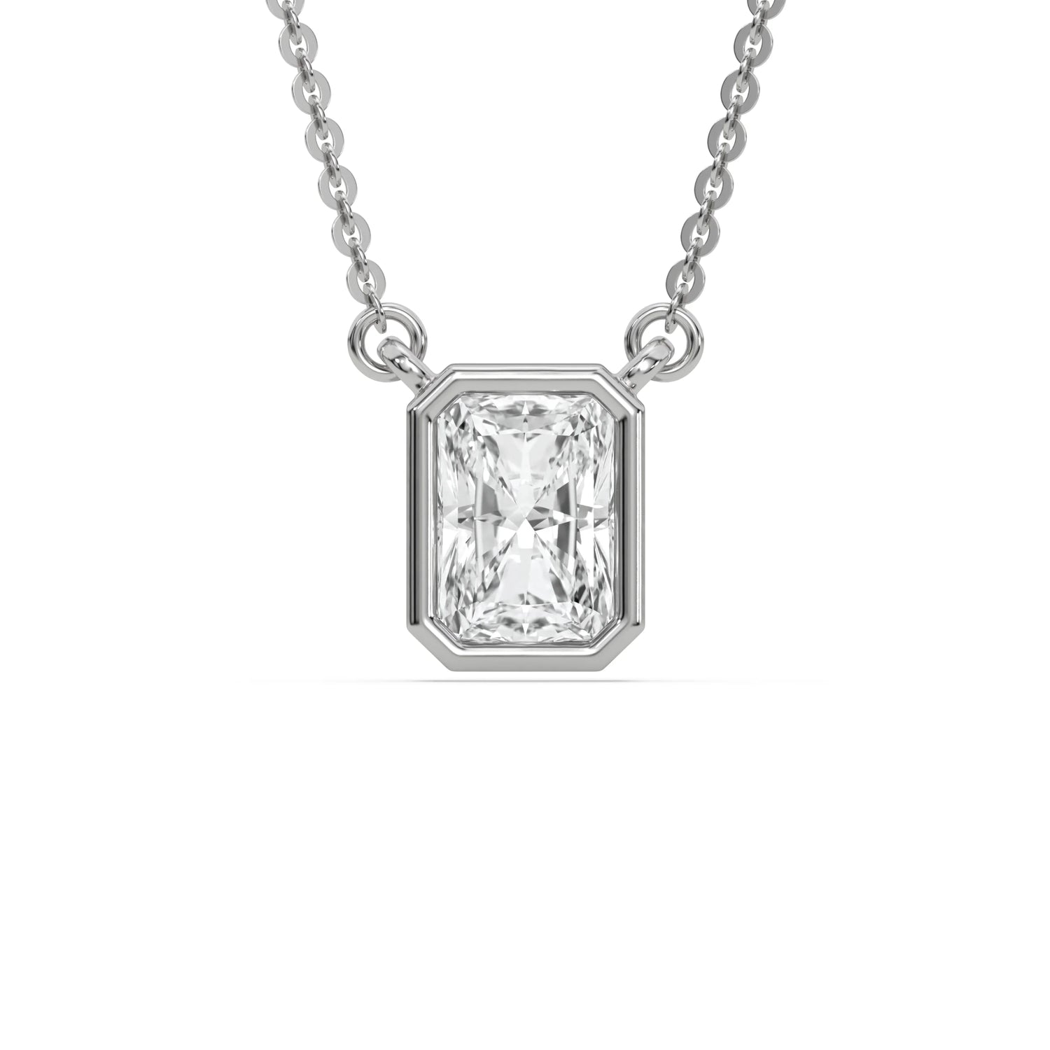 14K White Gold Radiant Solitaire Natural Diamond Necklace
