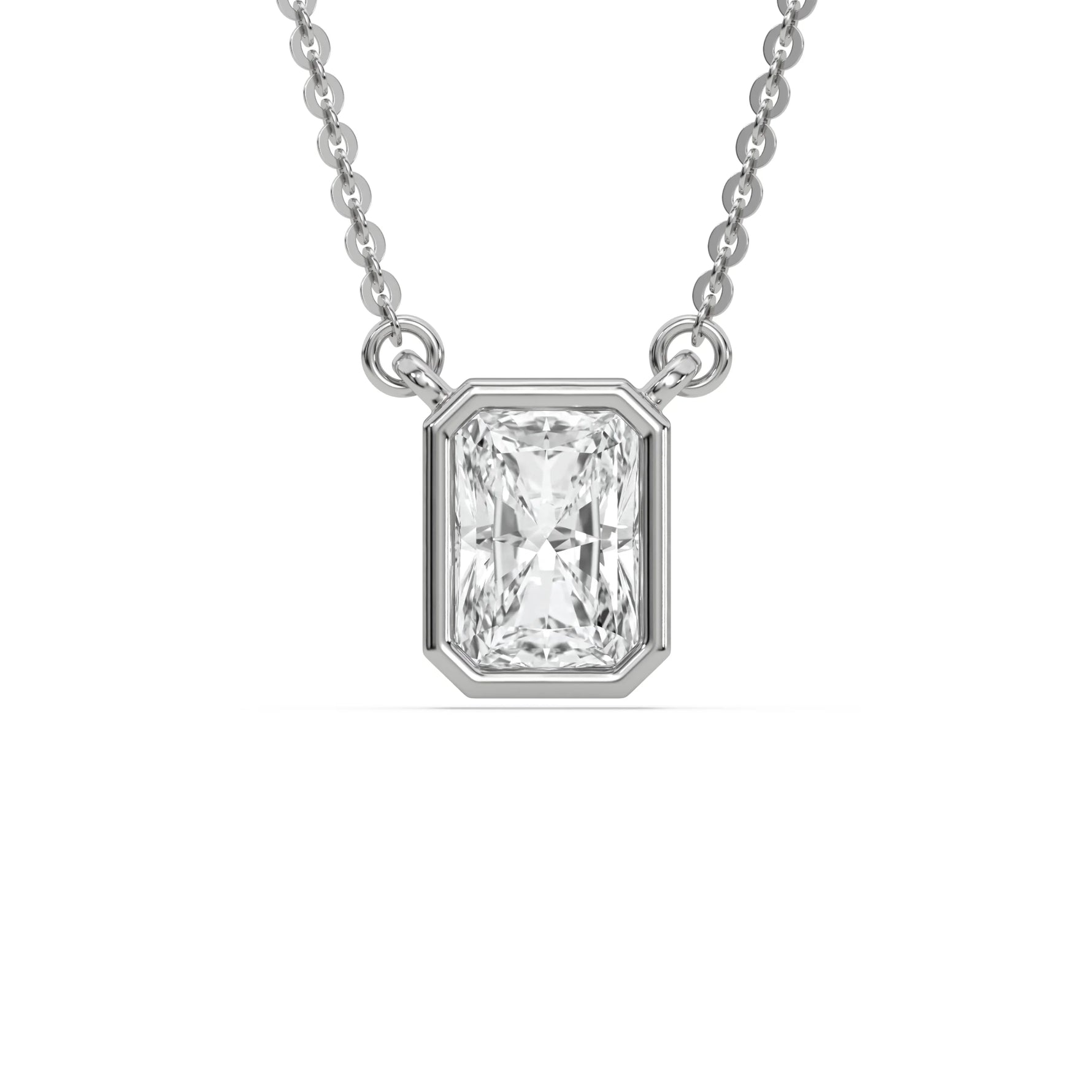 14K White Gold Radiant Solitaire Natural Diamond Necklace