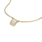 This yellow gold Radiant Solitaire Diamond Necklace made with a radiant cut diamond in bezel setting with adjustable chain in 3d view