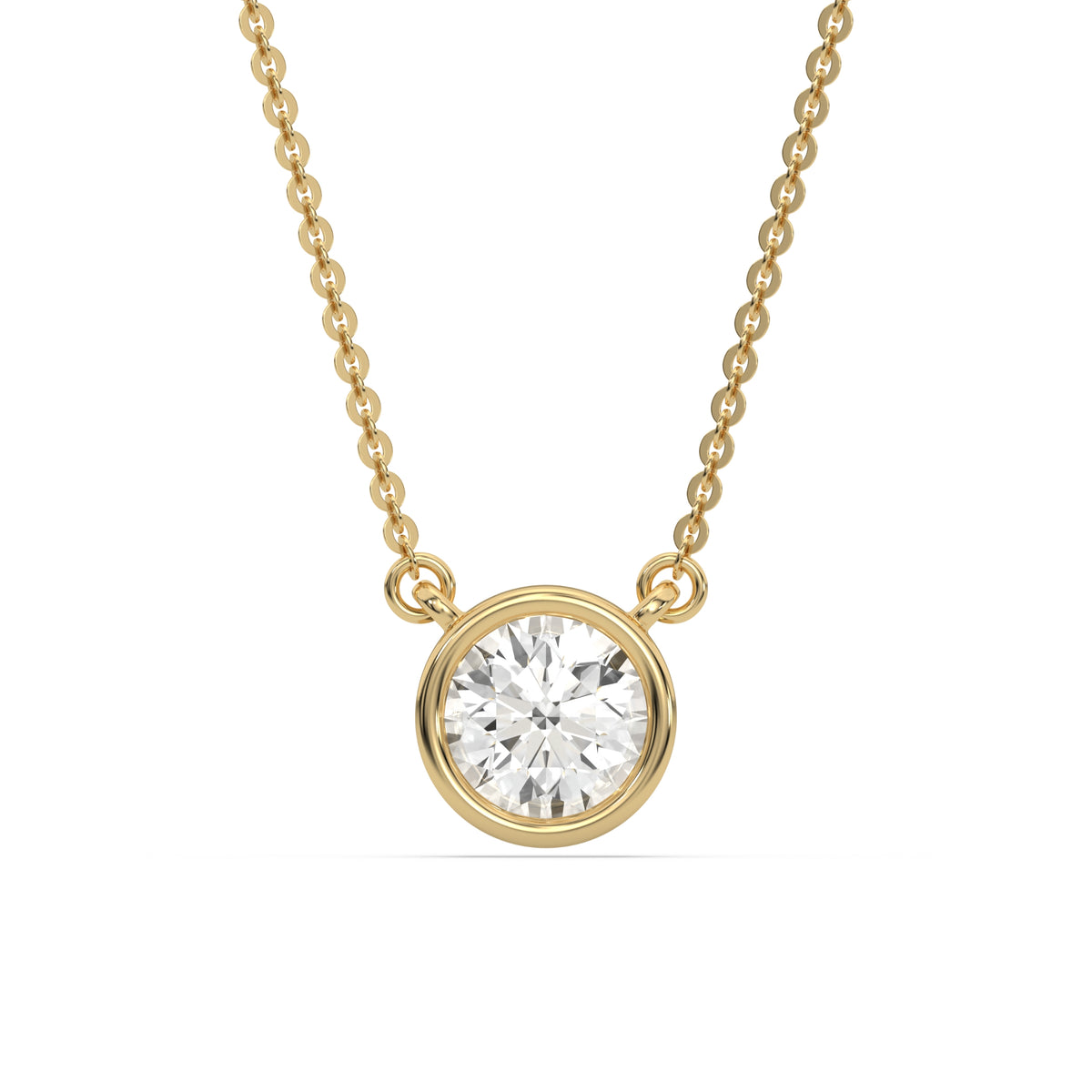 14K Yellow Gold 2 CT Round Solitaire Diamond Necklace