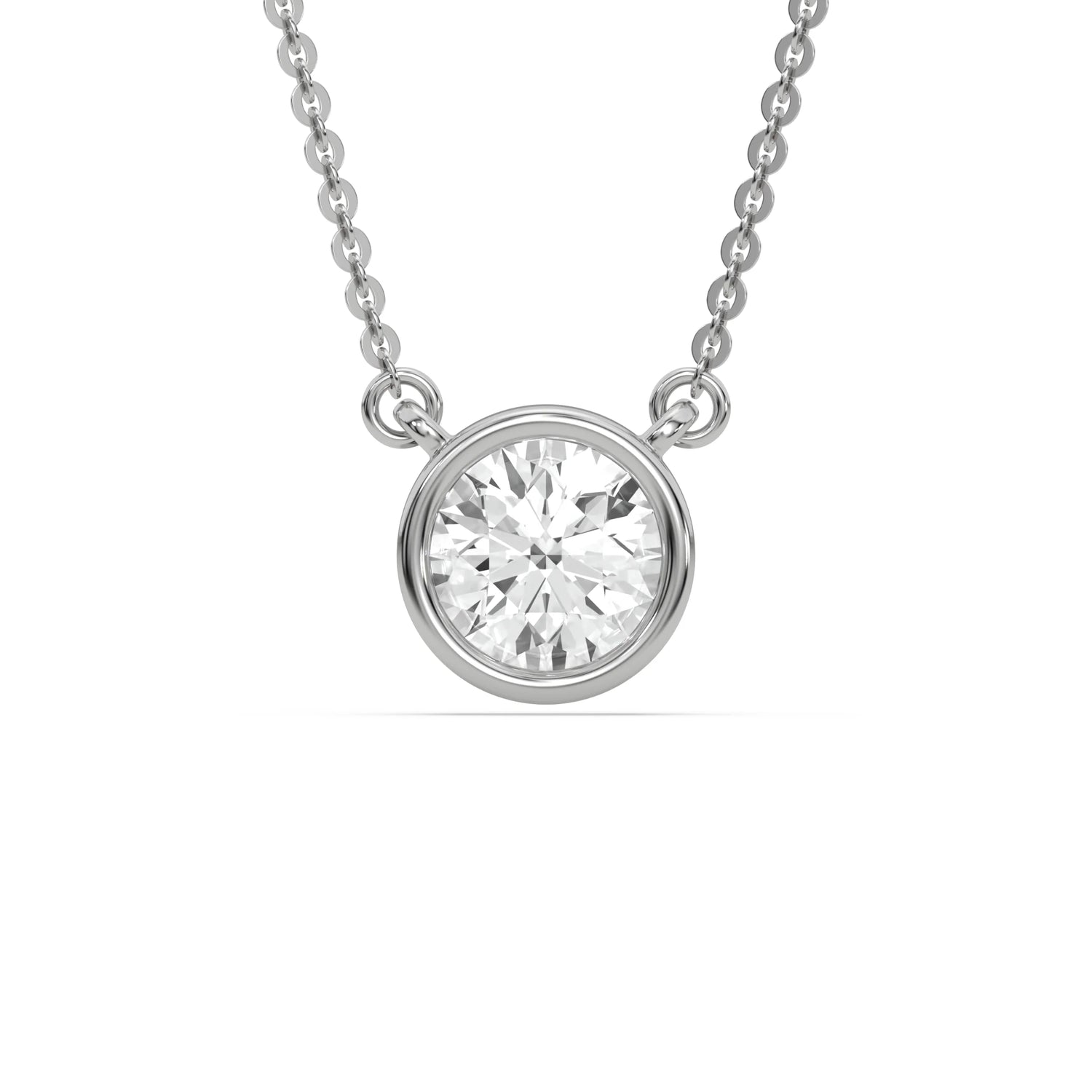 14K White Gold Round Solitaire Diamond Necklace